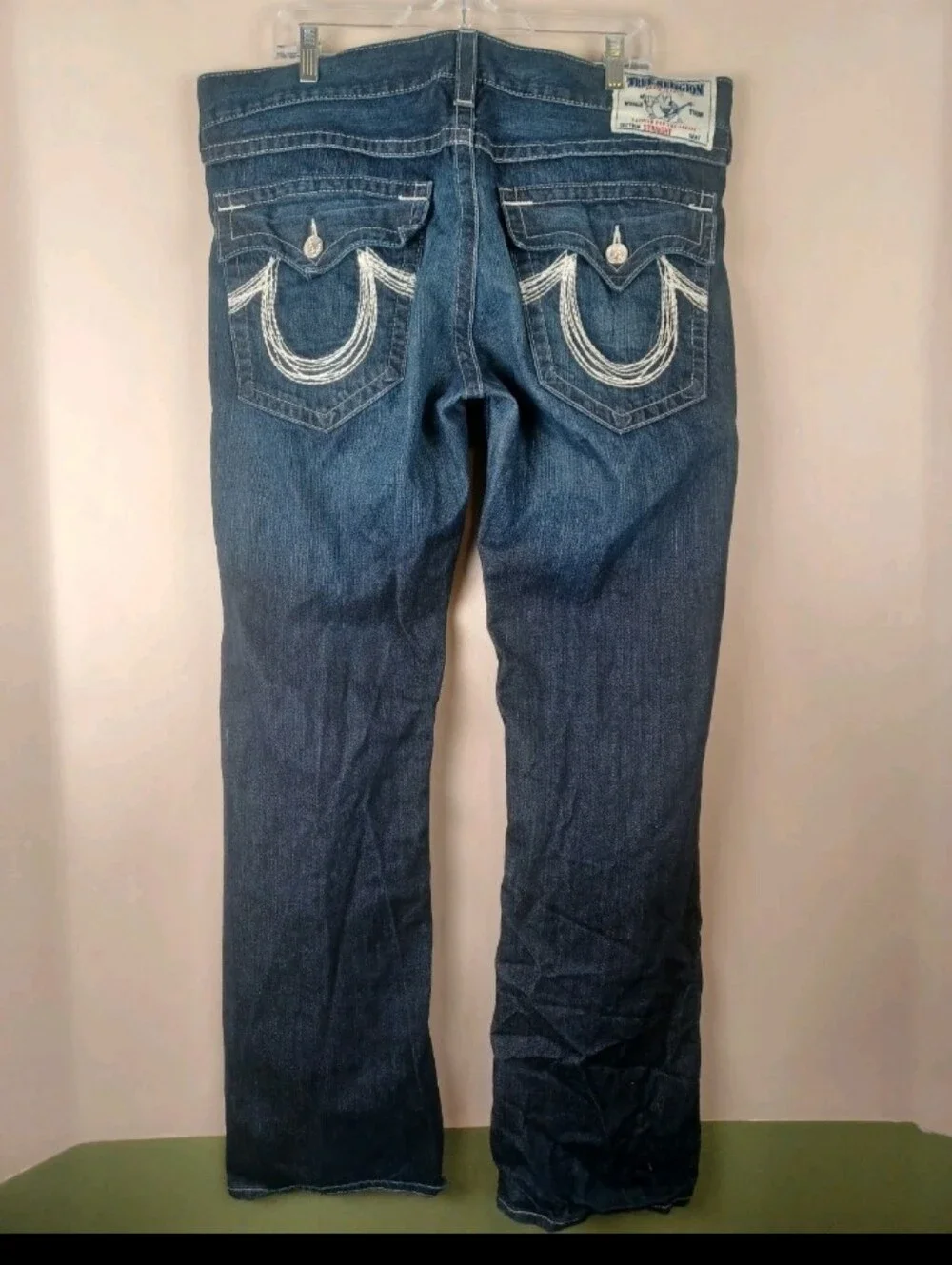 Rare True Religion Straight Flap Jeans Mens 40x35 Thick Stitch Streetwear READ